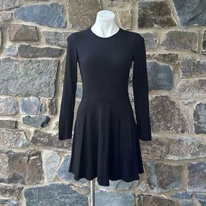 Theory Women's Black Skater Dress Long Sleeve Knee Length Zip Size 6